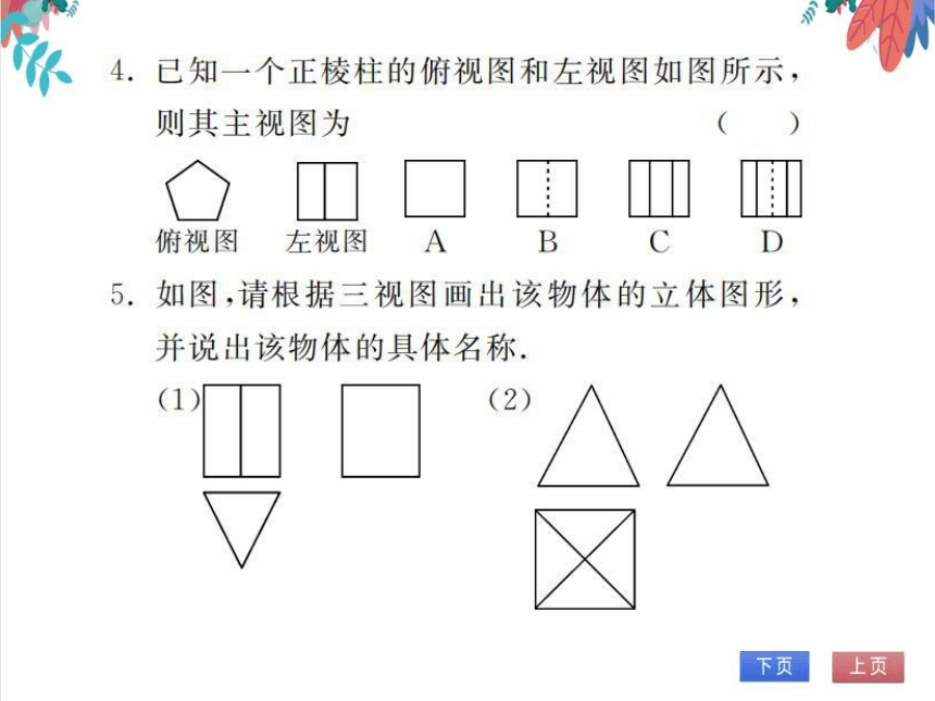 【人教版】数学九年级下册 29.2 三视图  第二课时  由三视图确定物体的形状 习题课件