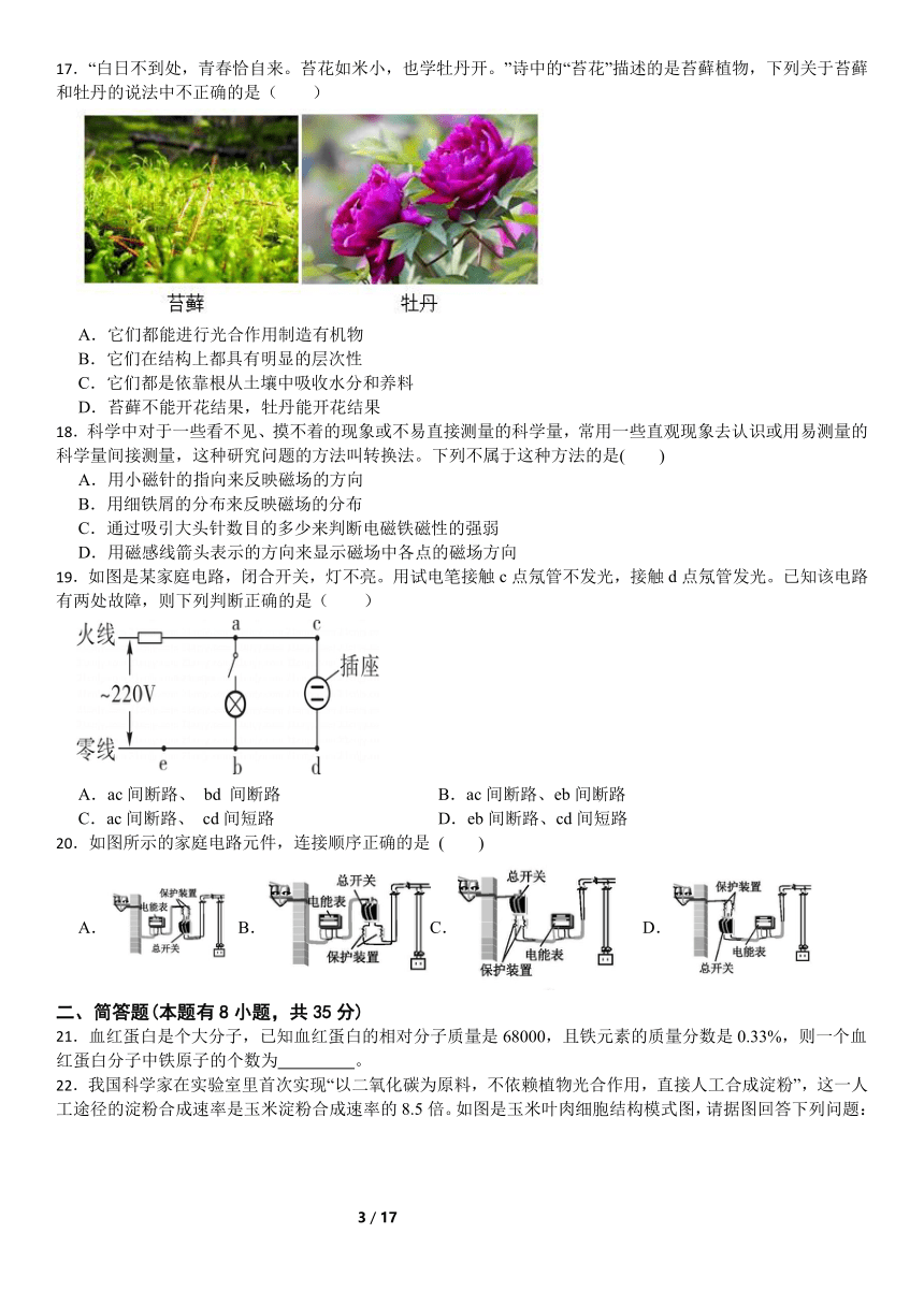 浙教版科学八年级下册科学期末模拟试卷（含解析）