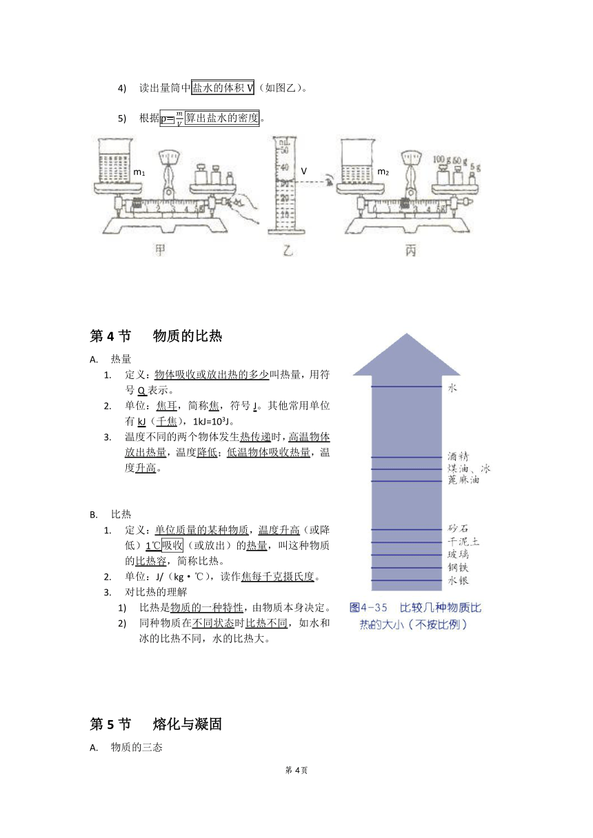 浙教版科学七年级上册 第4章 物质的特性 知识梳理