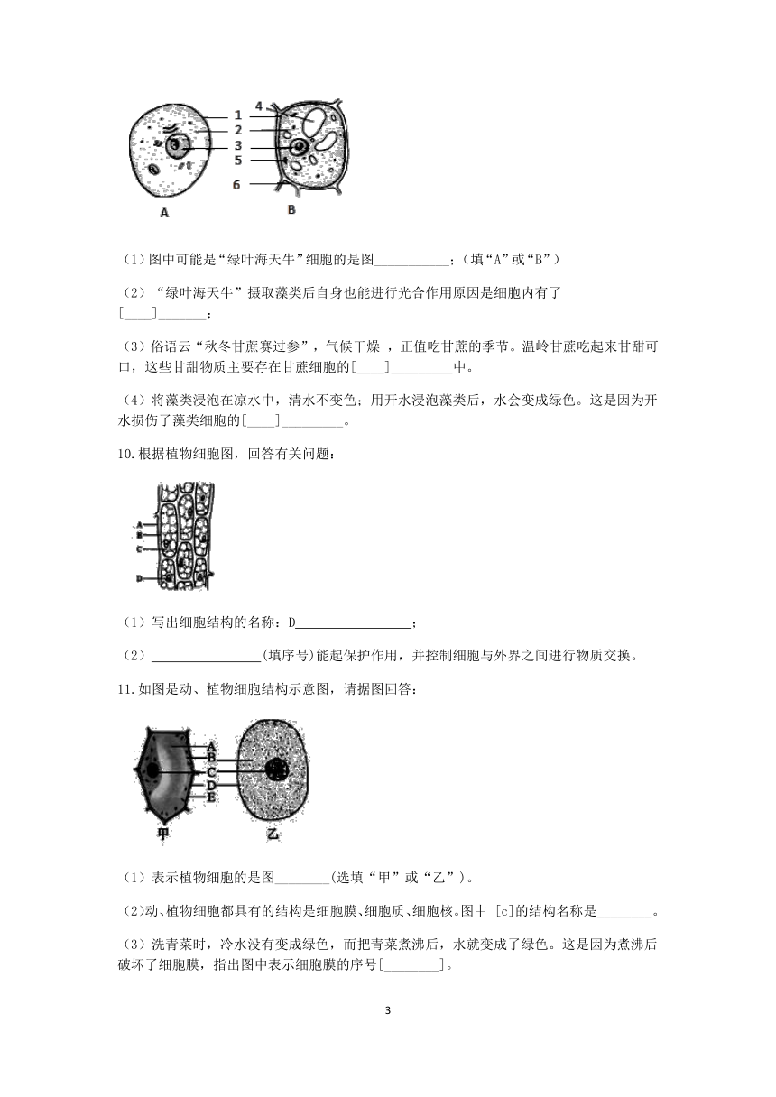 浙教版科学2022-2023学年上学期七年级“一课一练”：2.2细胞（1）【word，含解析】