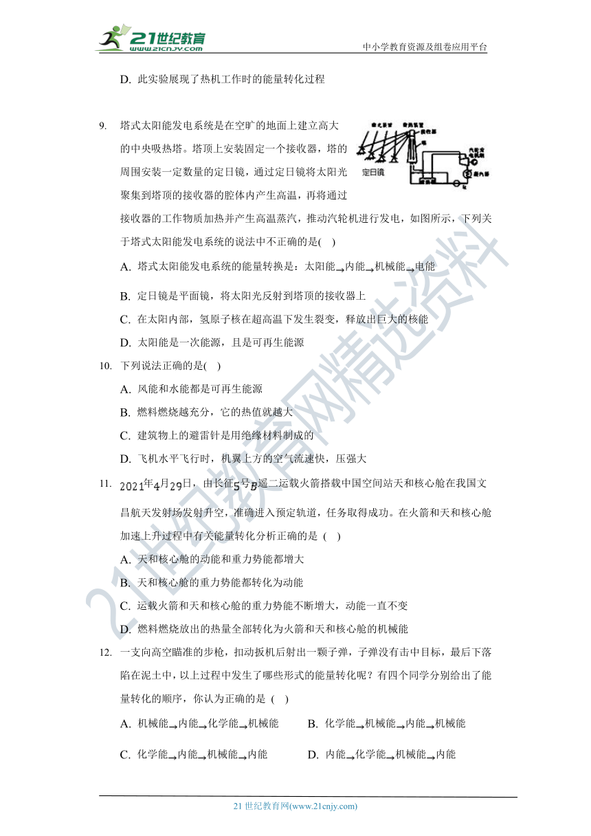 【备课精选】沪科版初中物理九年级全一册第二十章《能源.材料与社会》单元测试卷（含答案解析）