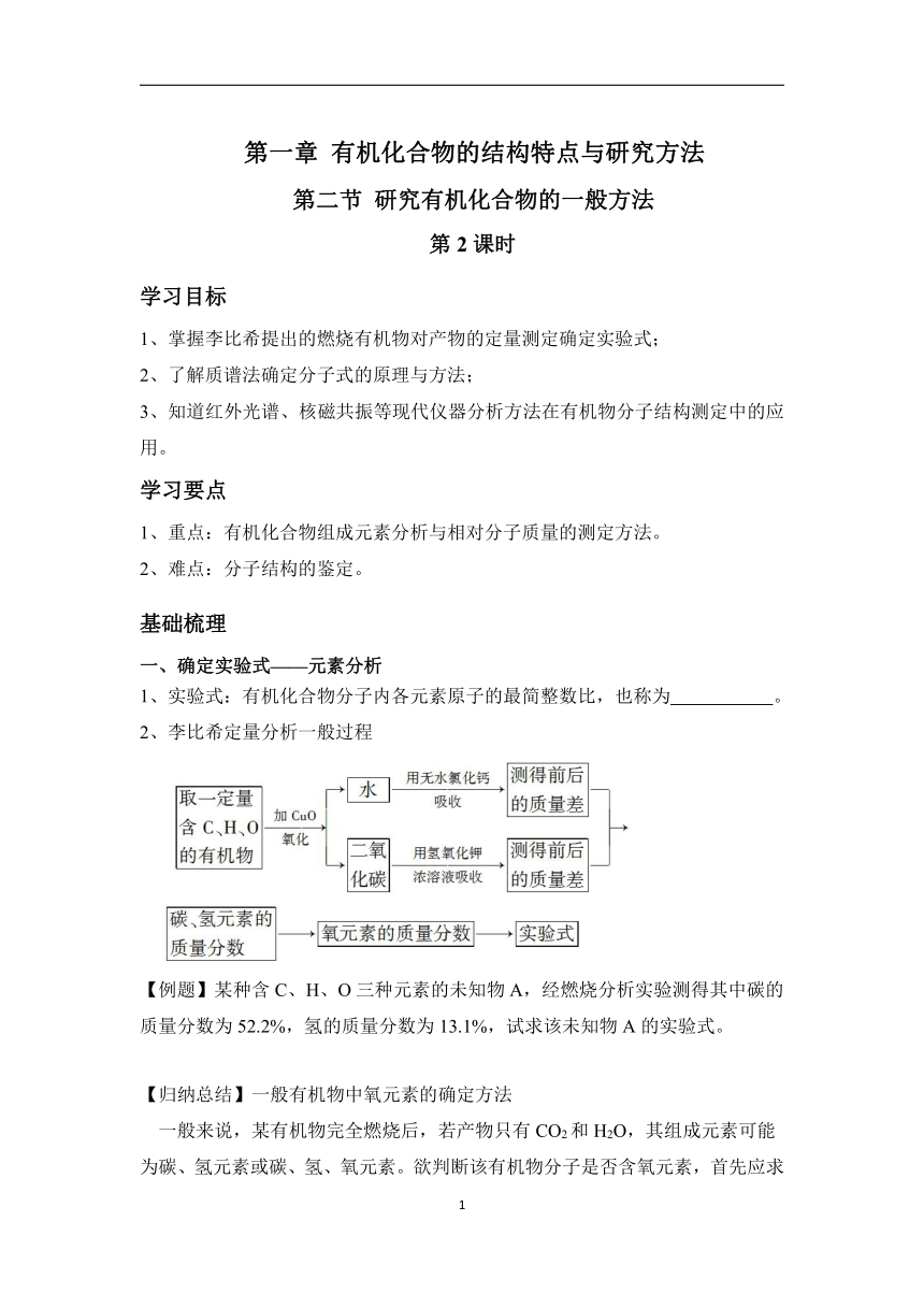 1.2.2实验式、分子式和分子结构的确定（学案，含答案）—2022-2023学年高二化学人教版（2019）选择性必修3