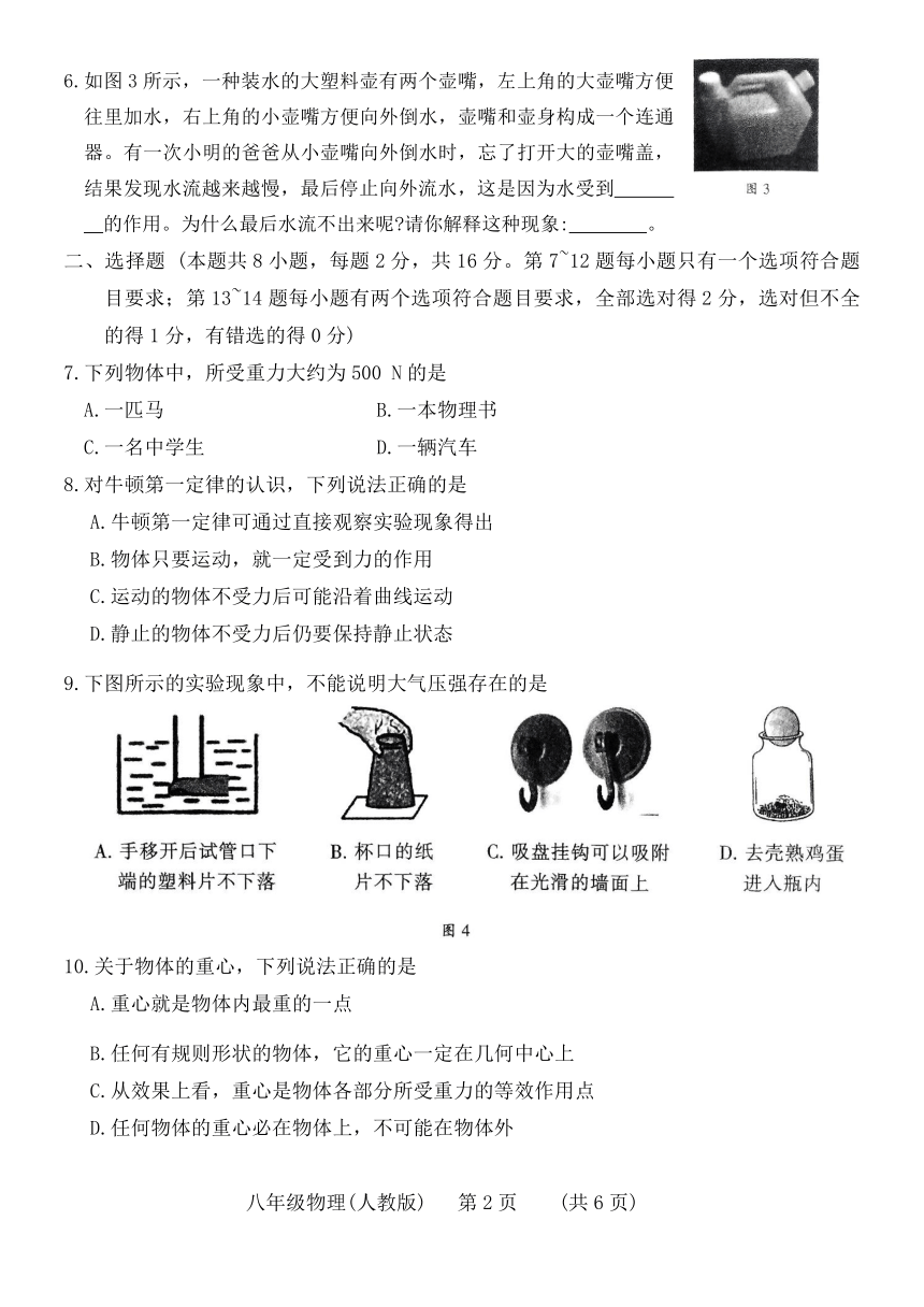 河南省濮阳市2023-2024学年八年级下学期4月期中物理试题（无答案）