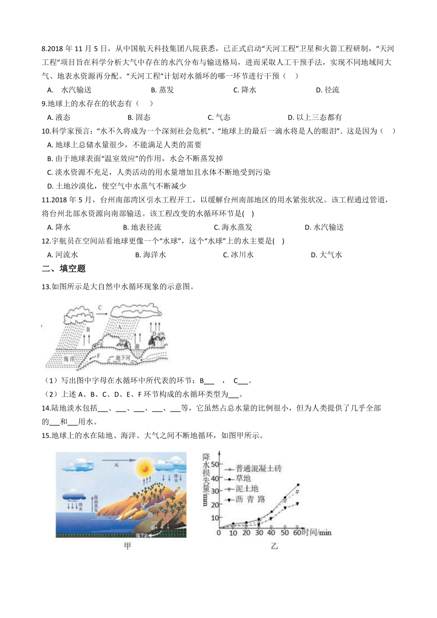 1.1地球上的水 同步练习（含解析）