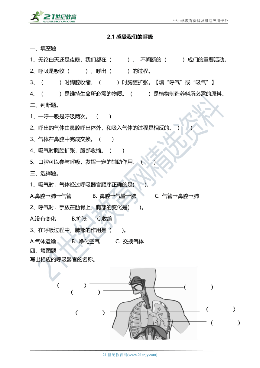 2.1感受我们的呼吸 课时练习（含答案解析）