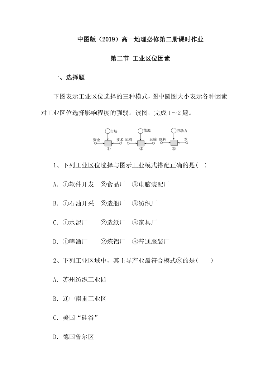 3.2 工业区位因素 课时作业（word含答案解析）