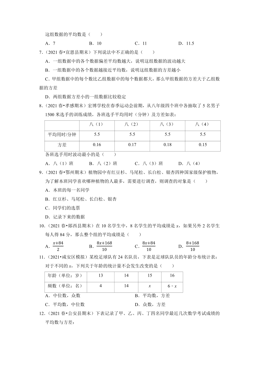 湖北省2021—2022学年人教版数学八年级下册第20章　数据的分析　期末考试专题练（word版、含解析）