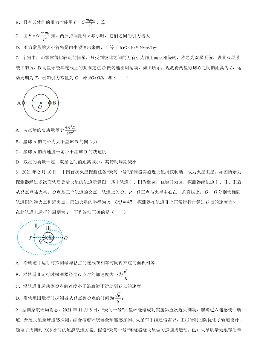 第三章《万有引力定律》检测卷（Word版含答案）