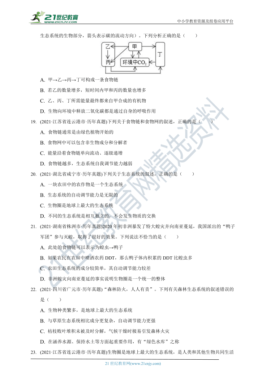 2021年生物中考试题汇编——生物与环境（含解析）