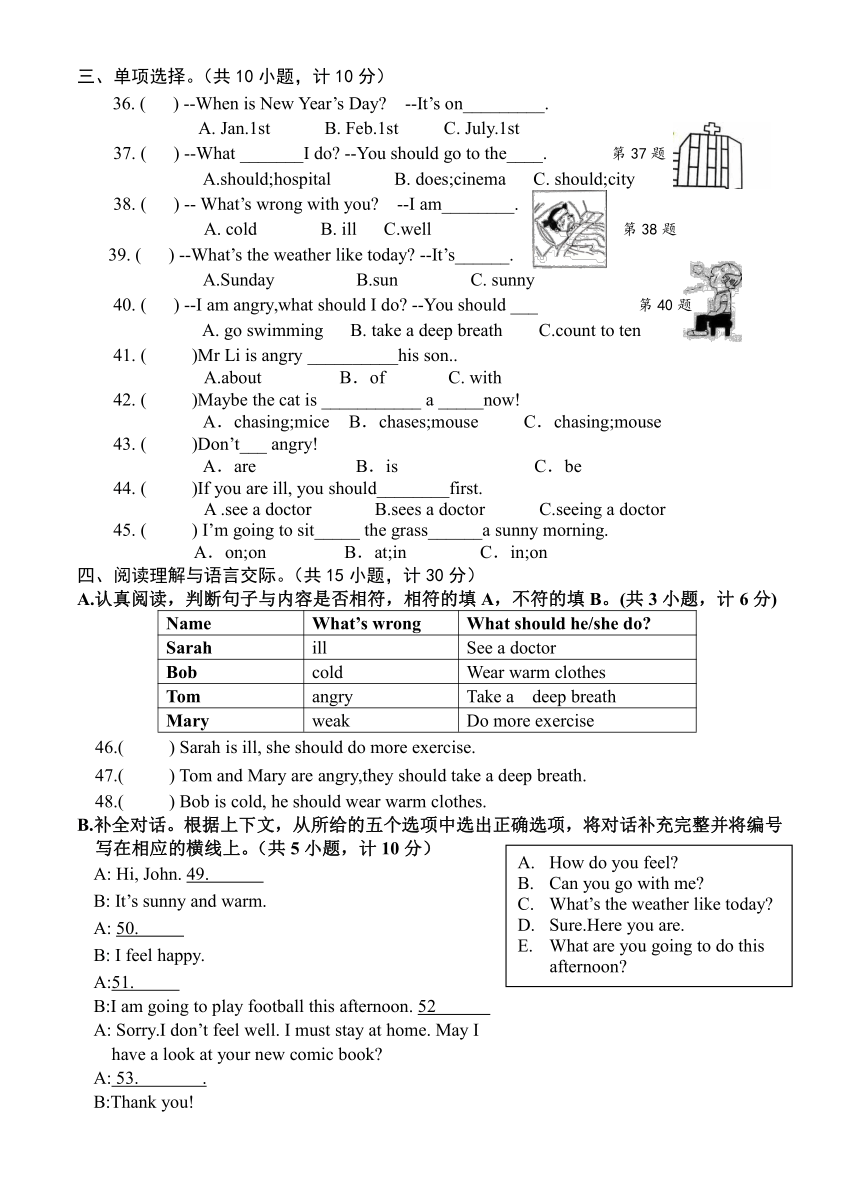 Unit 6 How do you feel?  单元测试卷（无答案、听力音频及材料）