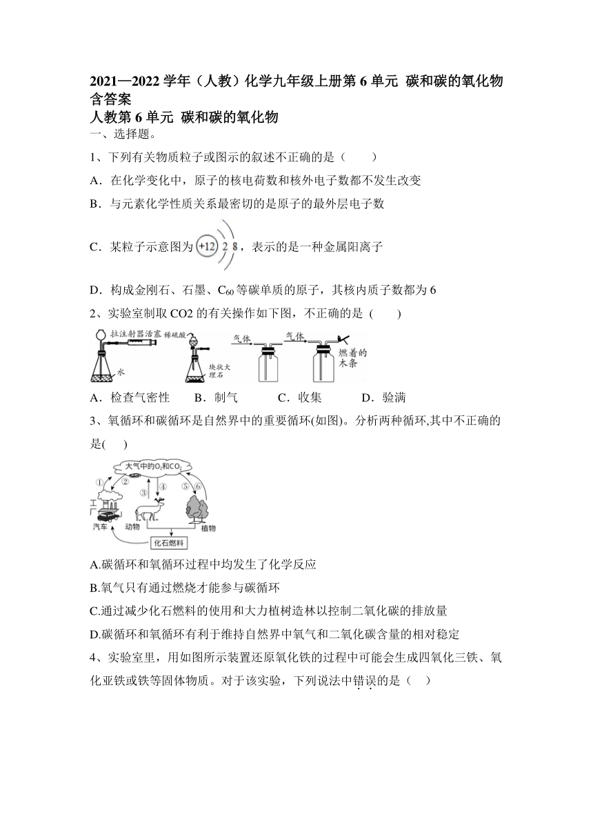 第6单元 碳和碳的氧化物习题—2021—2022学年化学九年级人教版上册（word版 含答案）