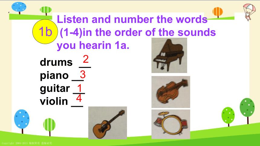 七年级英语下册课件Unit 1 Can you play the guitar?Section B1 (1a—2c）课件(24张PPT无素材 )