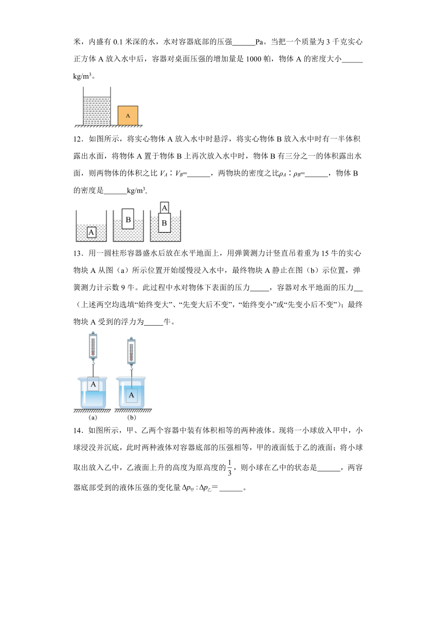 第十章 浮力 单元测试 人教版八年级物理下册（含答案）