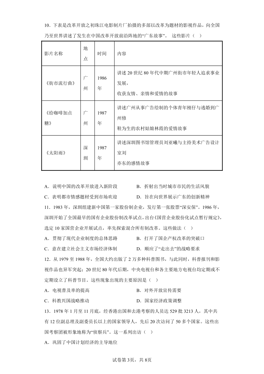 2023年高中历史统编版必修上册第十单元改革开放与社会主义现代化建设新时期综合测试卷（含答案）