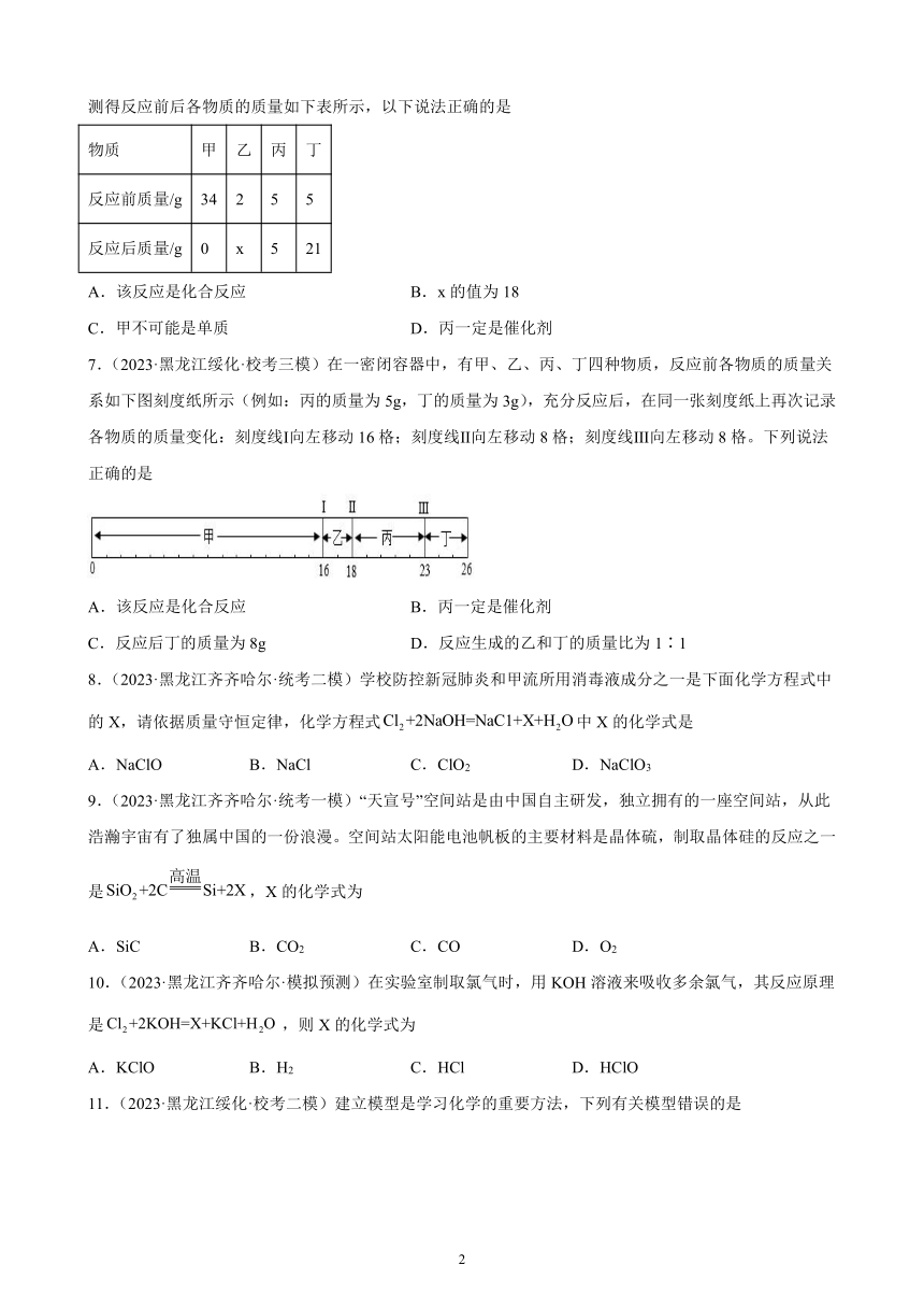 2023年黑龙江省九年级化学中考模拟题分项选编：化学方程式（含解析）