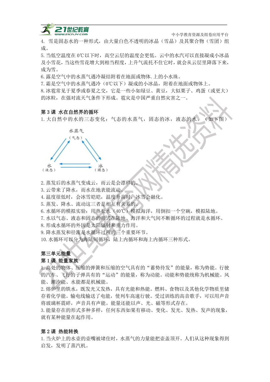 湘科版（2017秋）小学科学六年级上册知识点总结