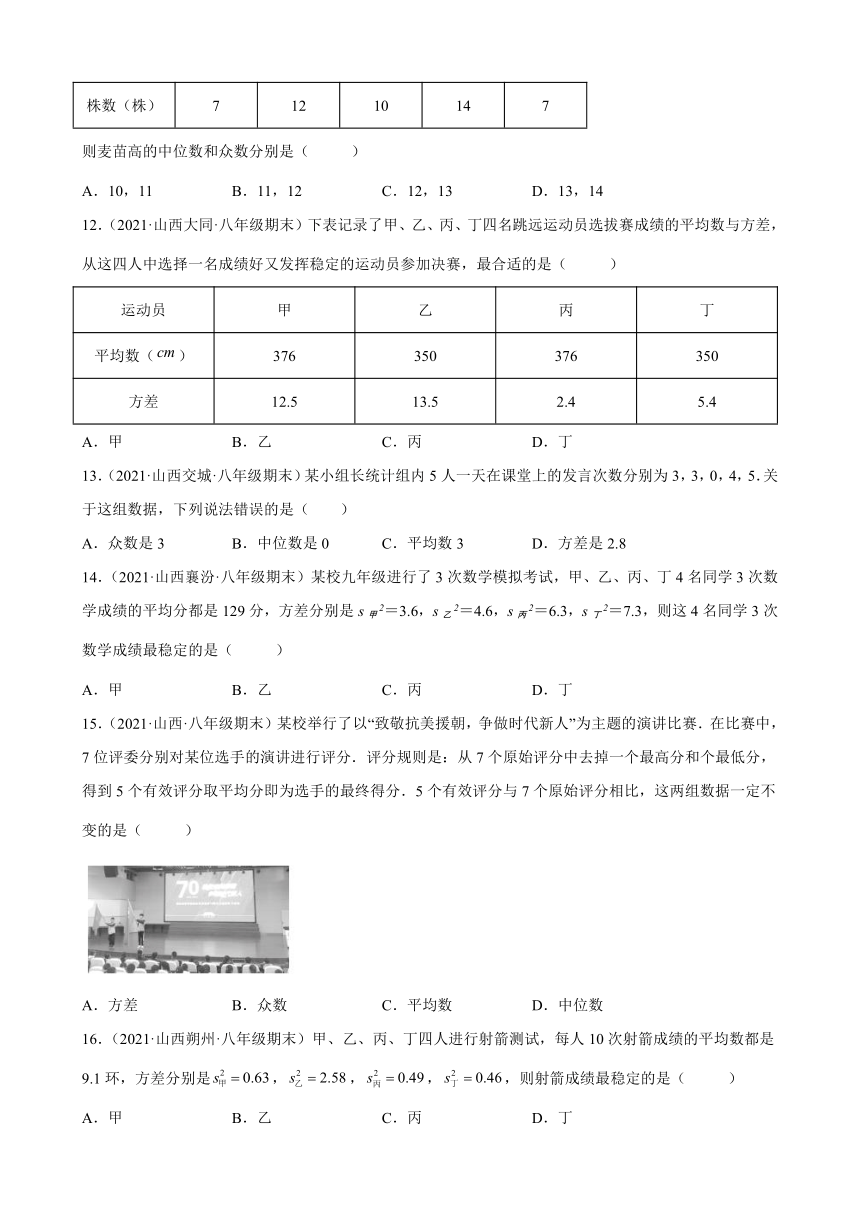 第20章数据的分析练习题2020－2021年山西省部分地区人教版数学八年级下学期期末试题选编（Word版含解析）