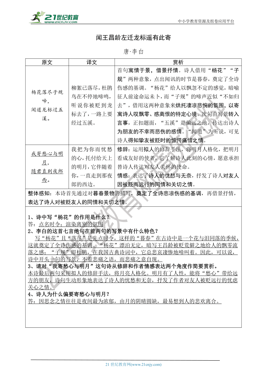 4 古代诗歌四首 期末复习学案