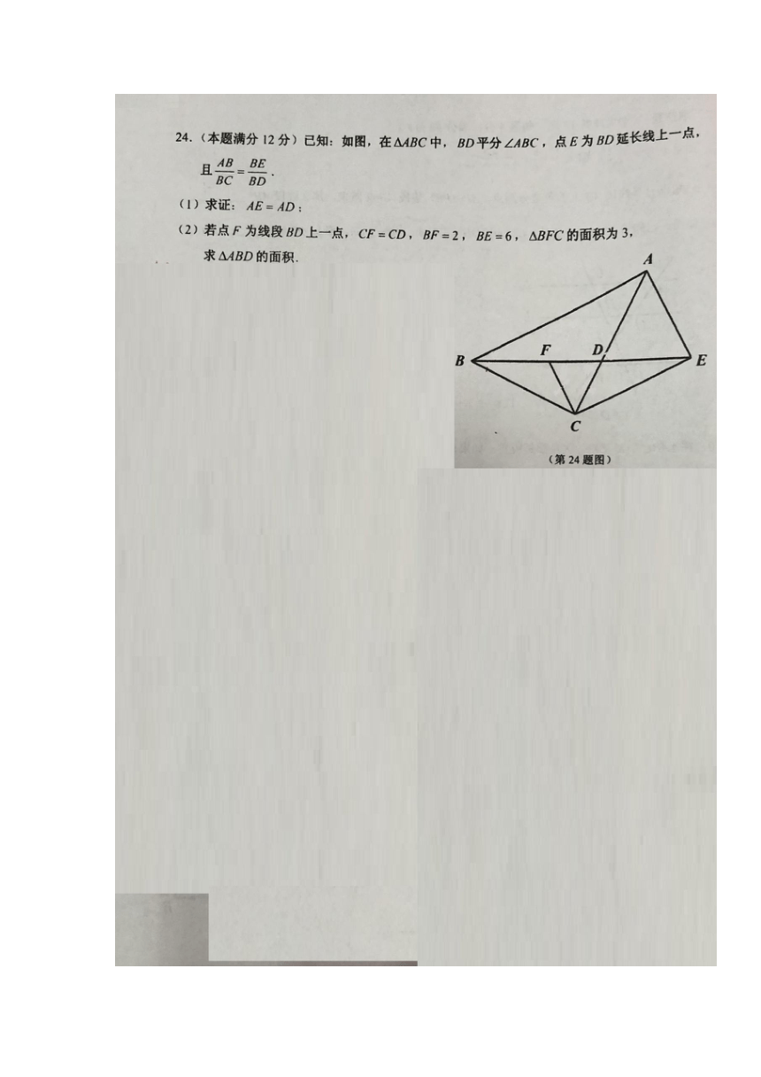 上海市川中南校2021-2022学年九年级上学期期中测试数学试题（图片版，含答案）