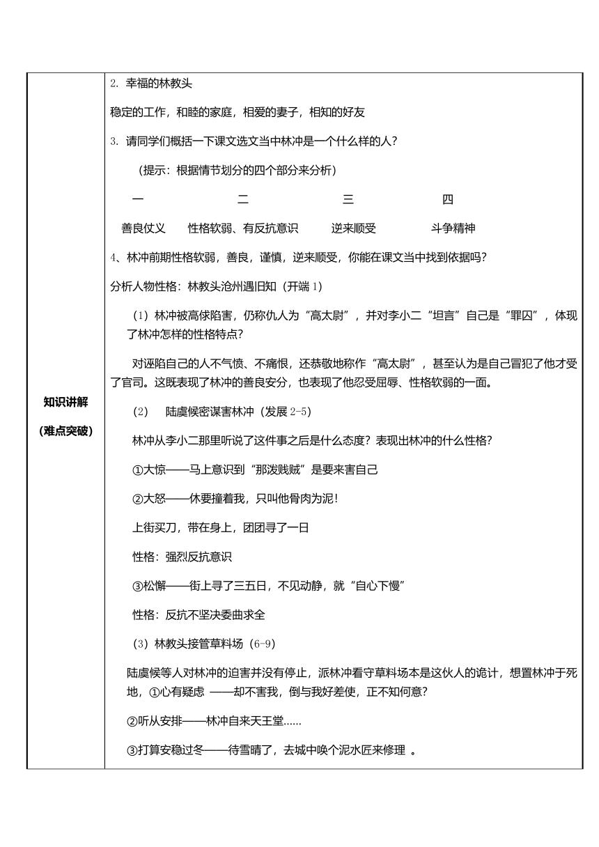 10 林教头风雪山神庙10 教案 2022-2023学年中职语文人教版拓展模块