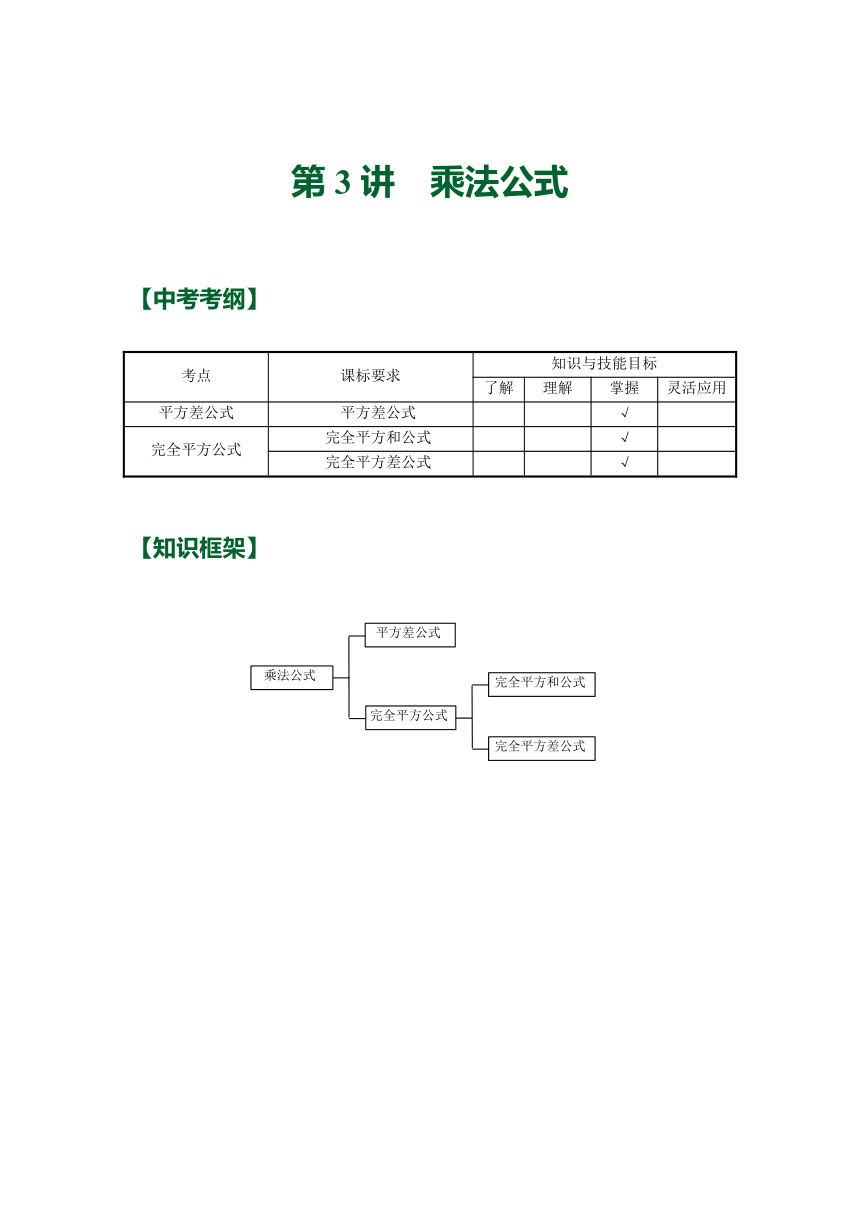 第十四章 第3讲 乘法公式 讲义 (知识精讲 典题精练)2023-2024学年人教八年级数学上册