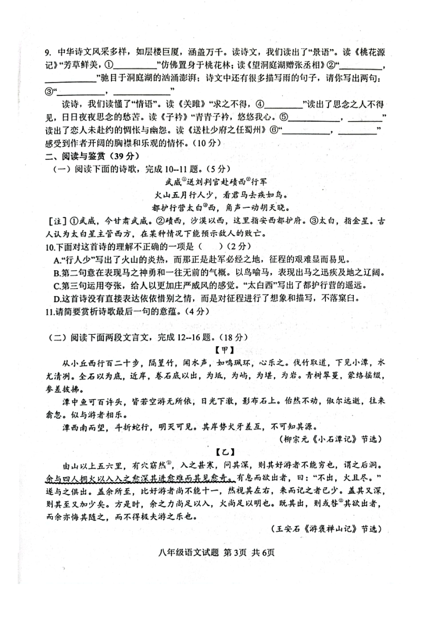 山东省临沂市莒南县2023-2024学年八年级下学期4月期中语文试题（pdf版无答案）