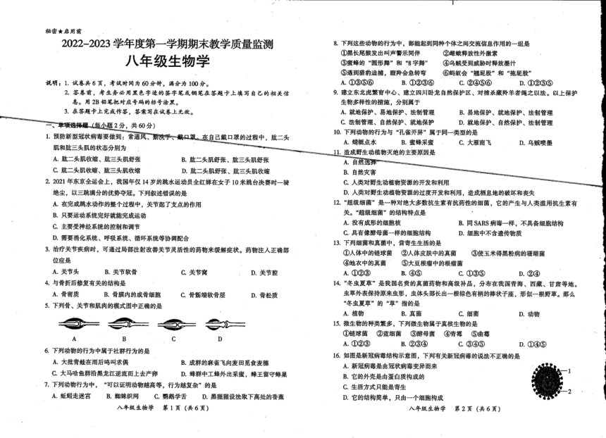 广东省韶关市仁化县2022-2023学年上学期八年级期末生物（pdf版无答案）