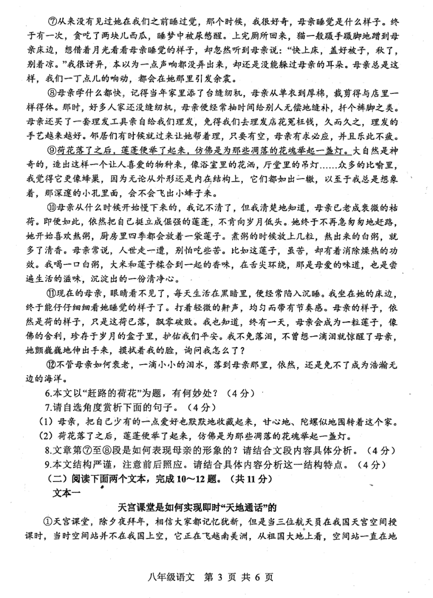 河南省平顶山市2021-2022学年八年级下学期期末考试语文试题（pdf版，含答案）