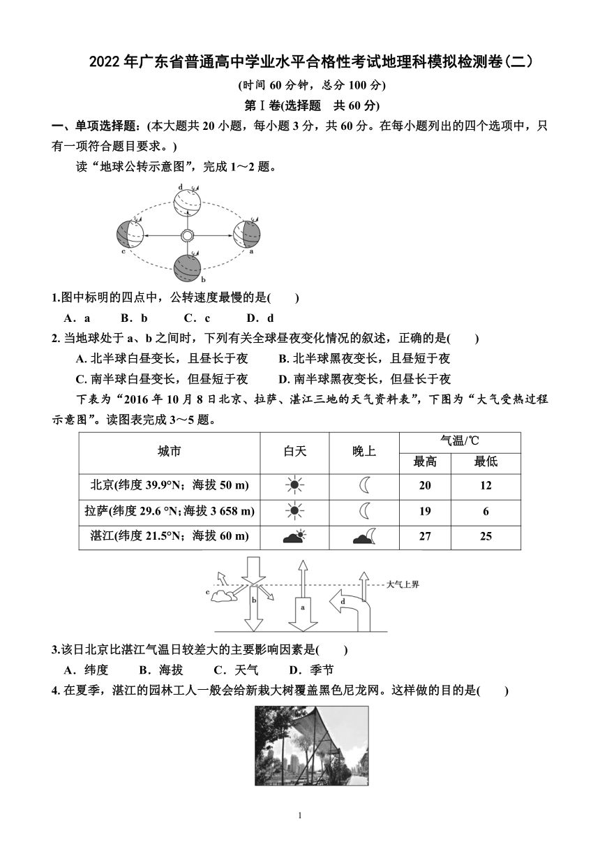 2022年广东省普通高中学业水平合格性考试地理科模拟检测卷(二）（附答案及解析）