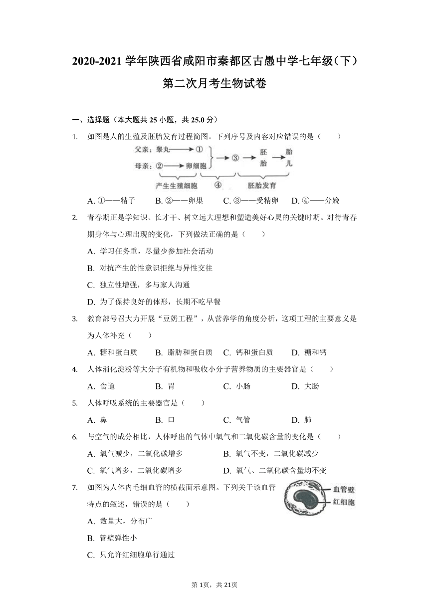 2020-2021学年陕西省咸阳市秦都区古愚中学七年级（下）第二次月考生物试卷（word版，含解析）