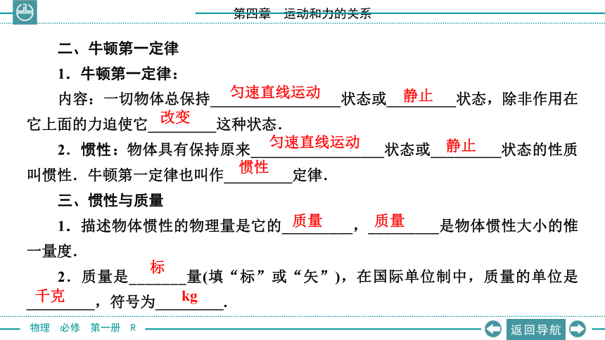 人教版高一物理 必修1 第四章 牛顿运动定律 4.1 牛顿第一定律(共20张PPT)