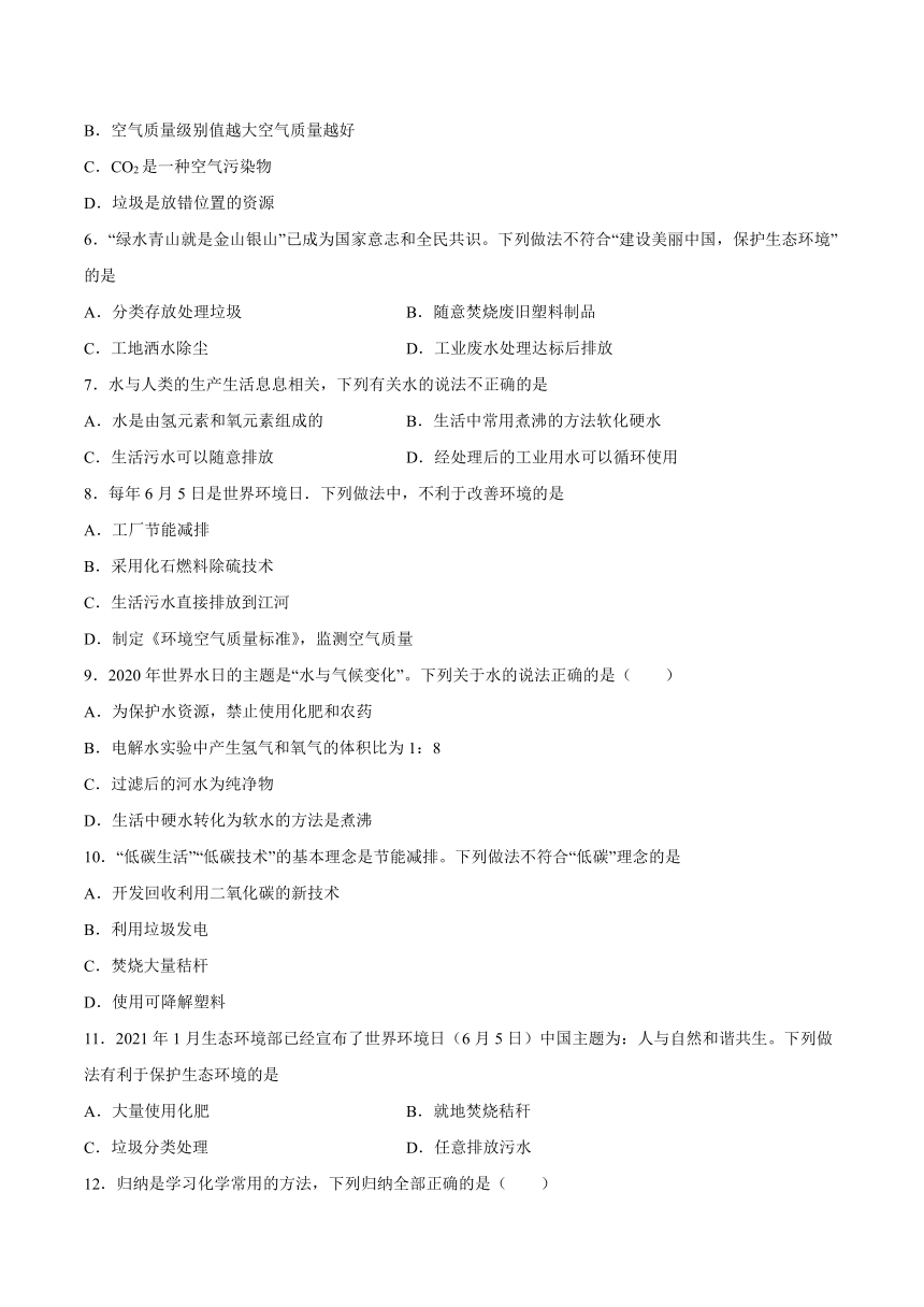 11.4化学与环境保护课后练习—2021_2022学年九年级化学鲁教版下册（word版 含解析）