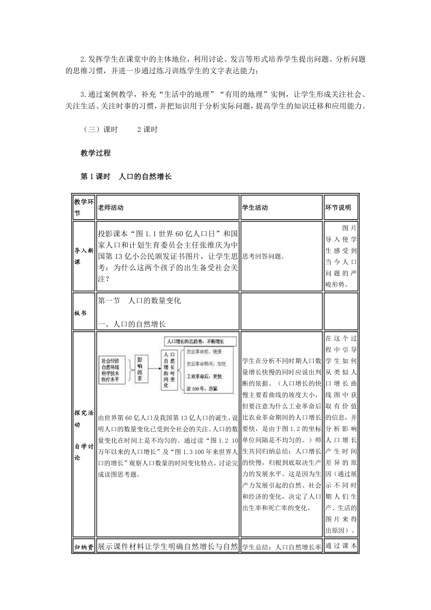 1.1 人口的数量变化 表格式教案