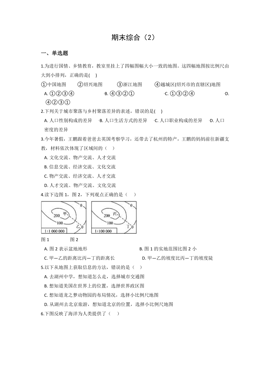 期末综合检测题（2）--2021-2022浙江省人教版人文地理七年级上册（含答案及解析）