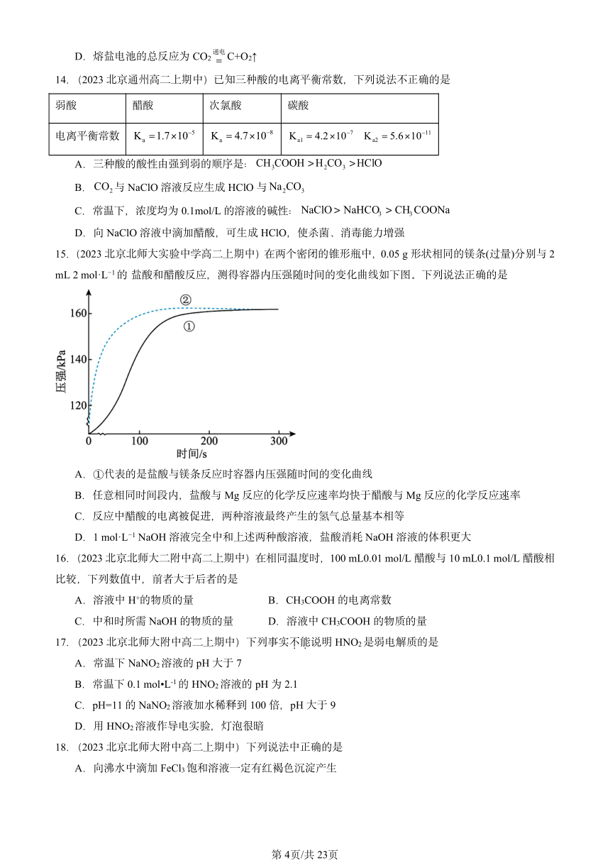 2023北京重点校高二（上）期中化学汇编：物质在水溶液中的行为章节综合5（PDF含解析）