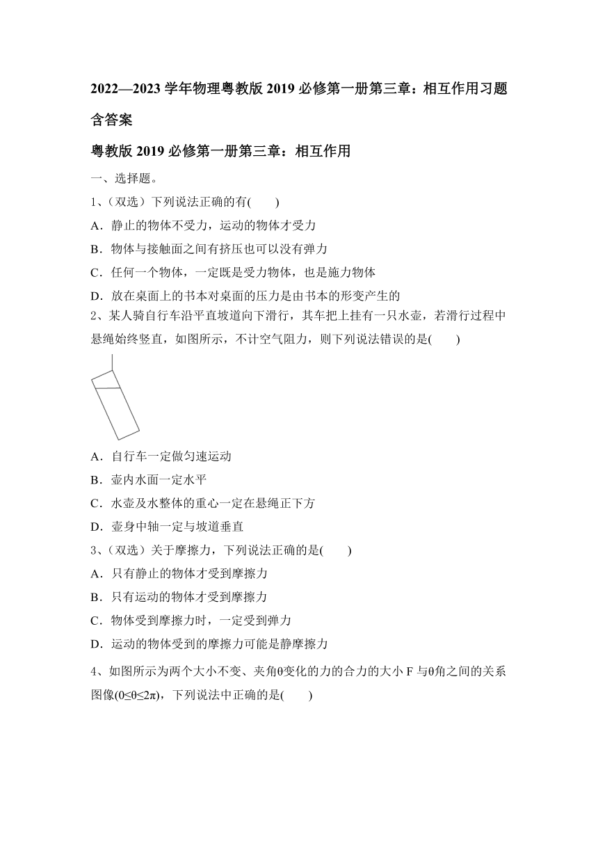 2022—2023学年物理粤教版2019必修第一册第三章：相互作用习题（word版含答案）