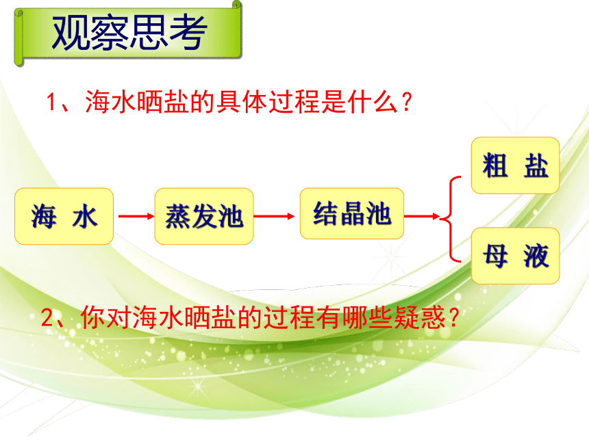 2020-2021学年鲁教版初中化学九年级下册第八单元第二节 海水“晒盐”  课件(共17张PPT)