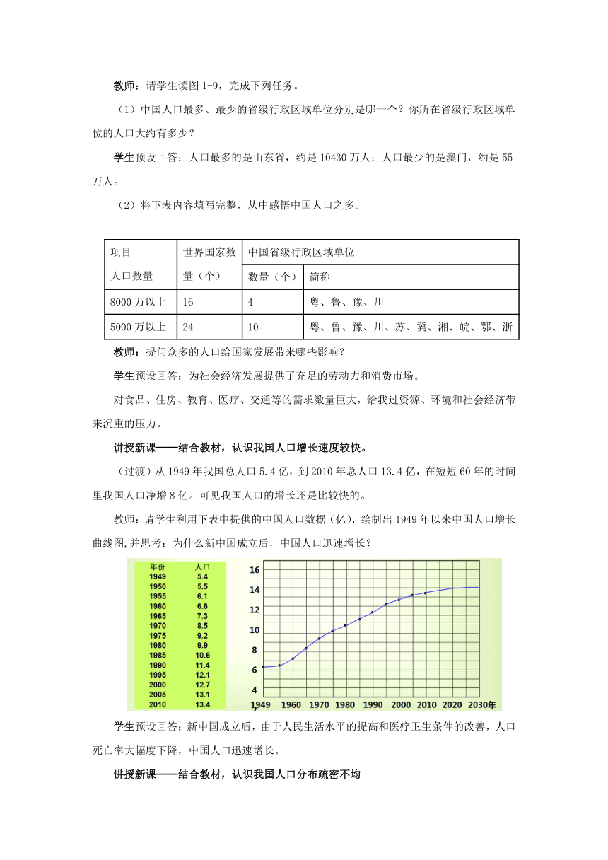2022-2023学年湘教版地理八年级上册1.3中国的人口  教案