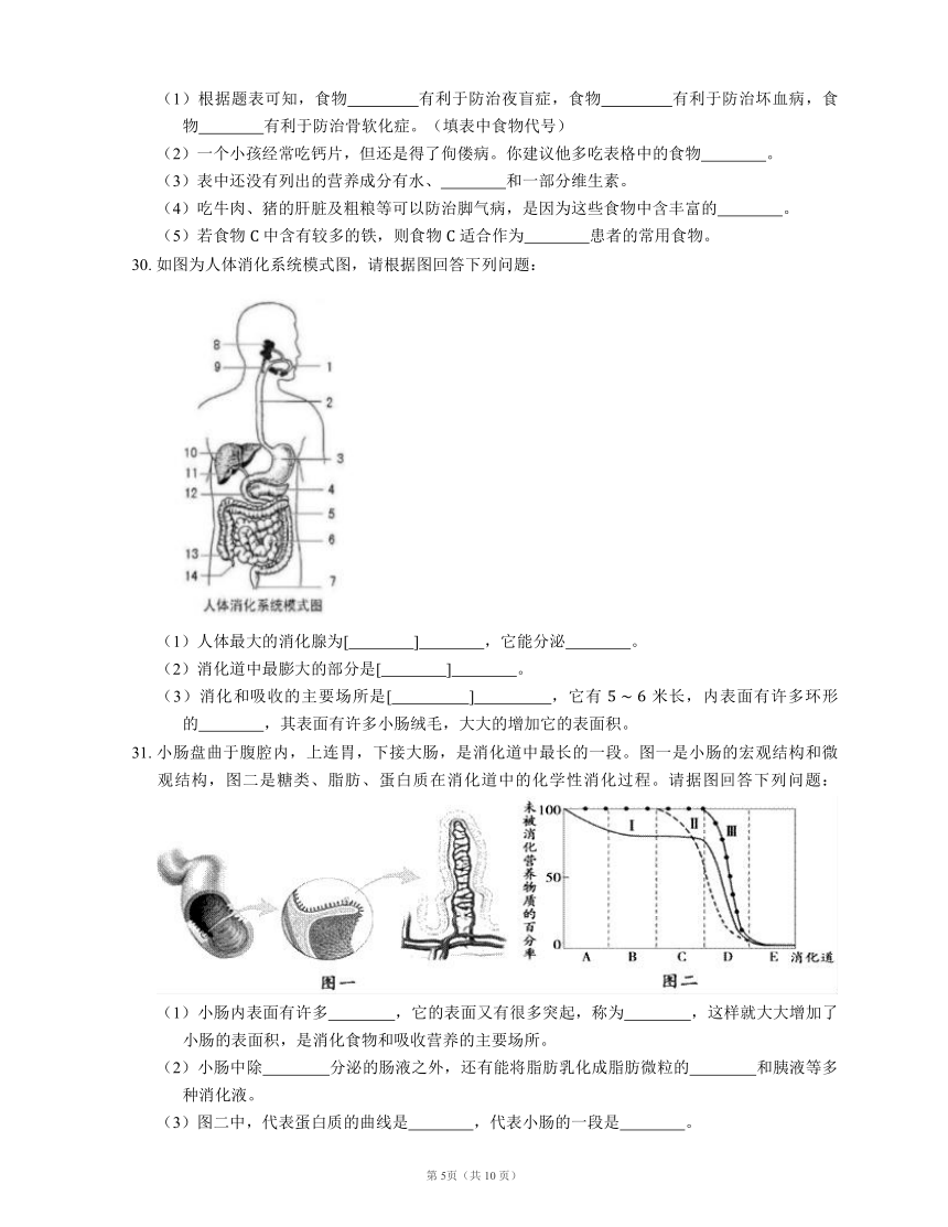 人教版七下生物第4单元 第2章 人体的营养 检测题（word版含部分解析）