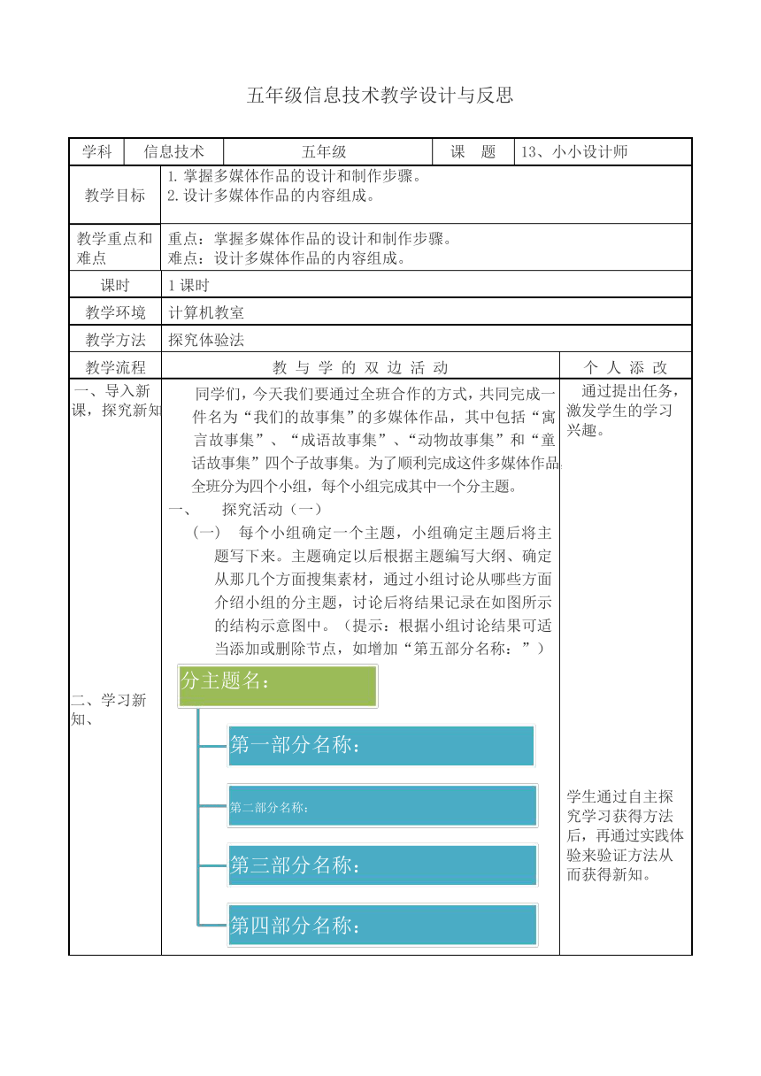 教科版（云南）信息技术 五年级下册 第十三课 小小设计师 教案（表格式）