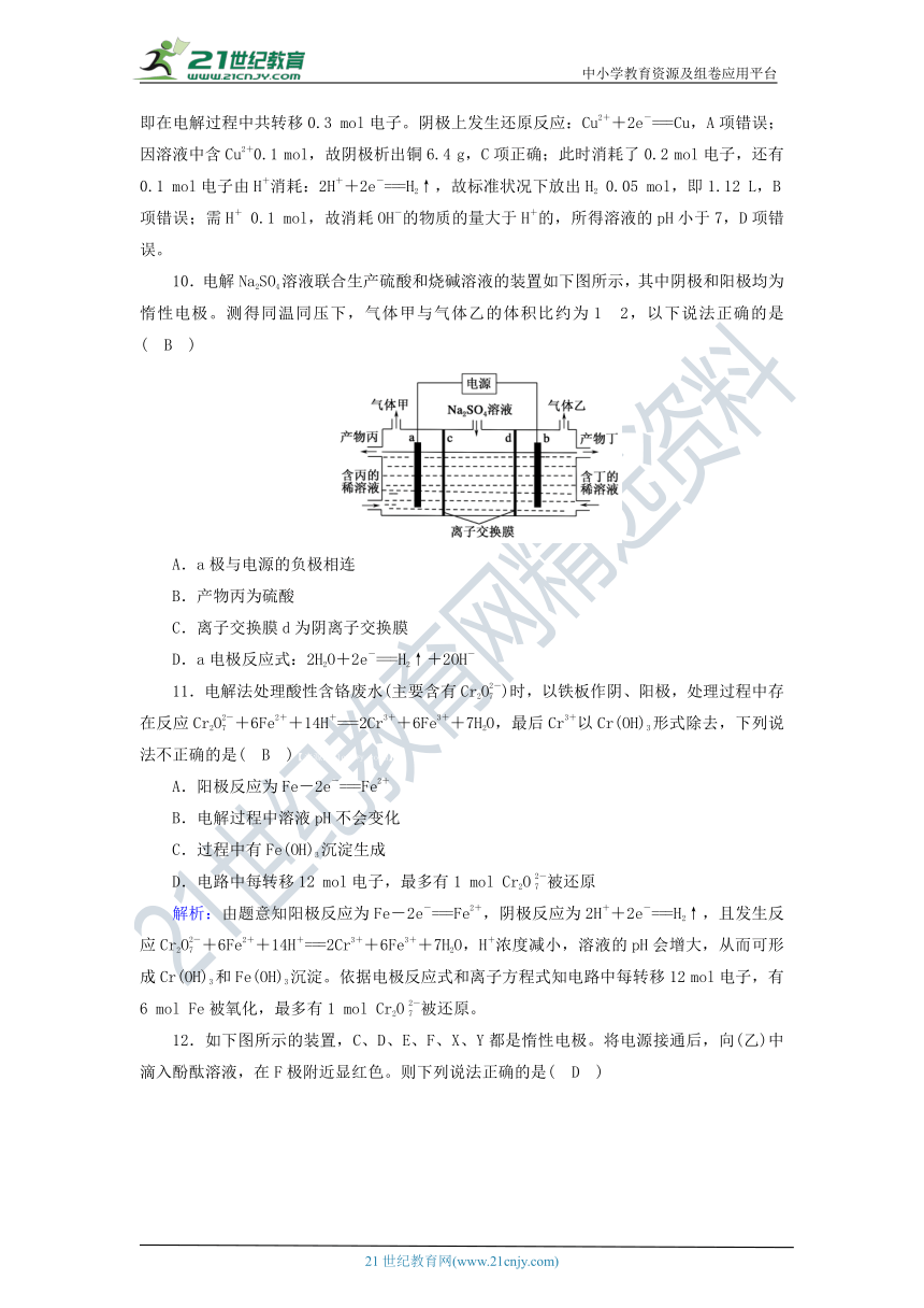 高中化学选修四4.3.2电解原理的应用 课时作业（含解析）