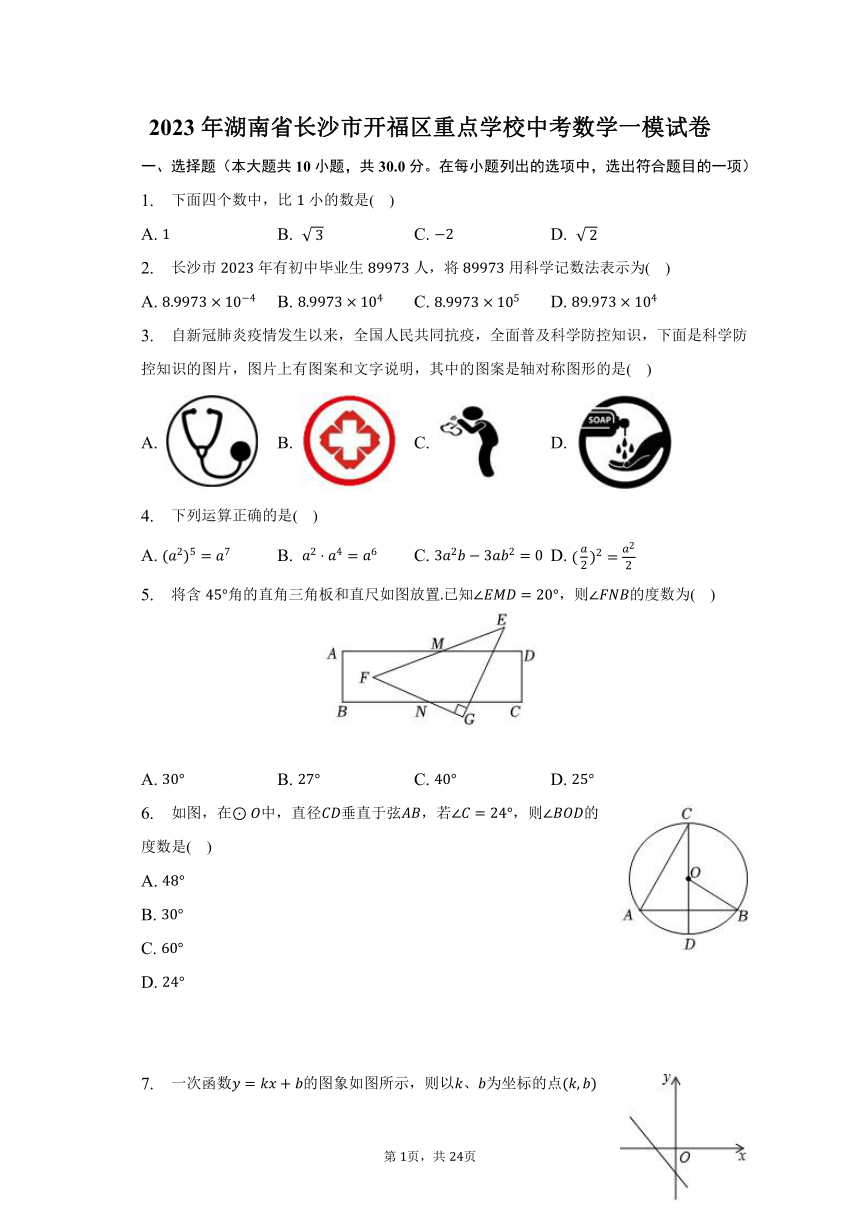 2023年湖南省长沙市开福区重点学校中考数学一模试卷 (含解析）