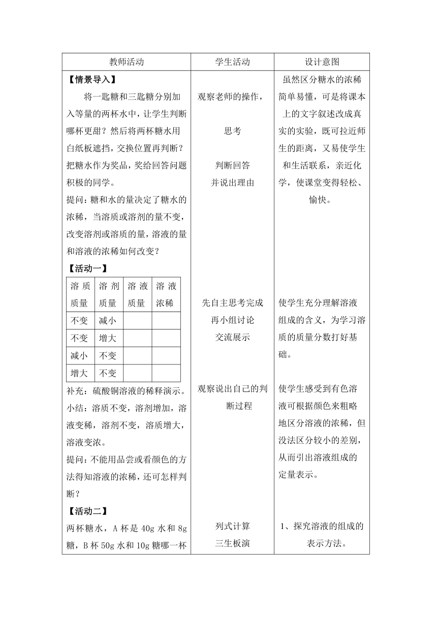 鲁教版（五四制）化学九年级全一册 1.2 溶液组成的定量表示（教案）