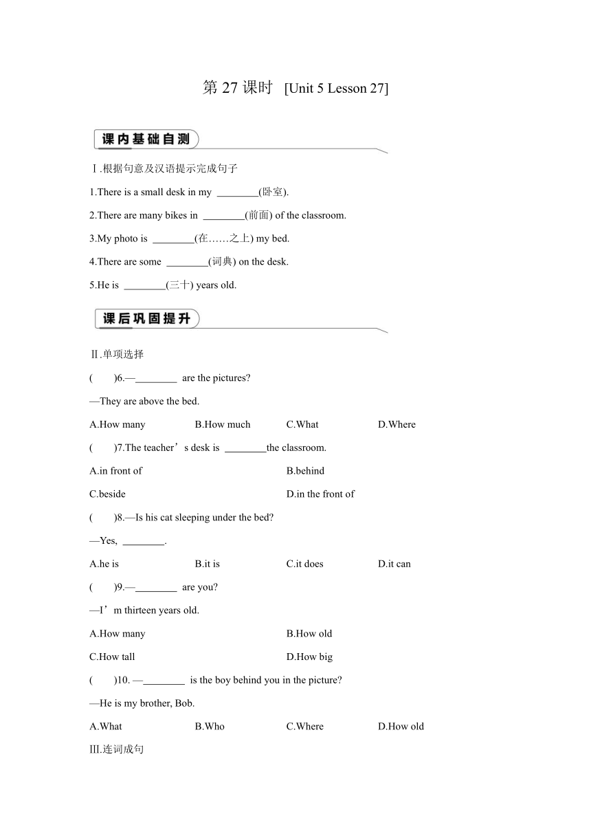 Unit 5　Family and Home Lesson 27 Danny at Home 课课练（word版，含答案）