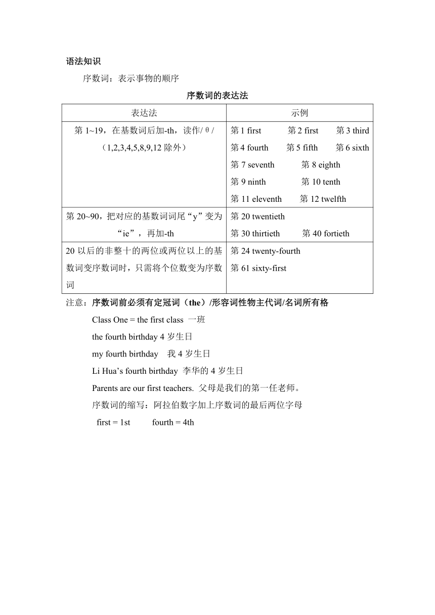 2023-2024学年人教版英语七年级上册Unit 8  When is your birthday?单元知识点归纳总结及练习 （无答案）