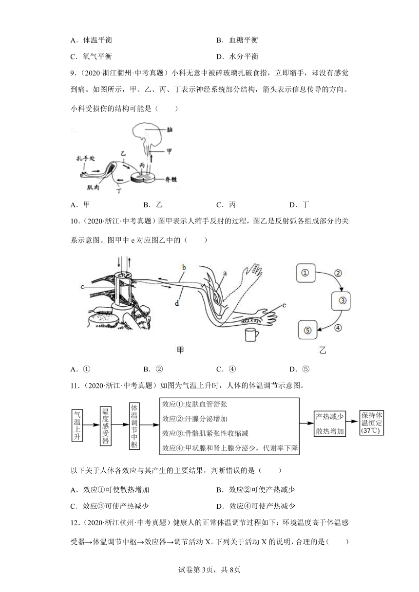 08生命活动的调节-浙江省各地区2020-2022中考科学真题汇编（含解析）