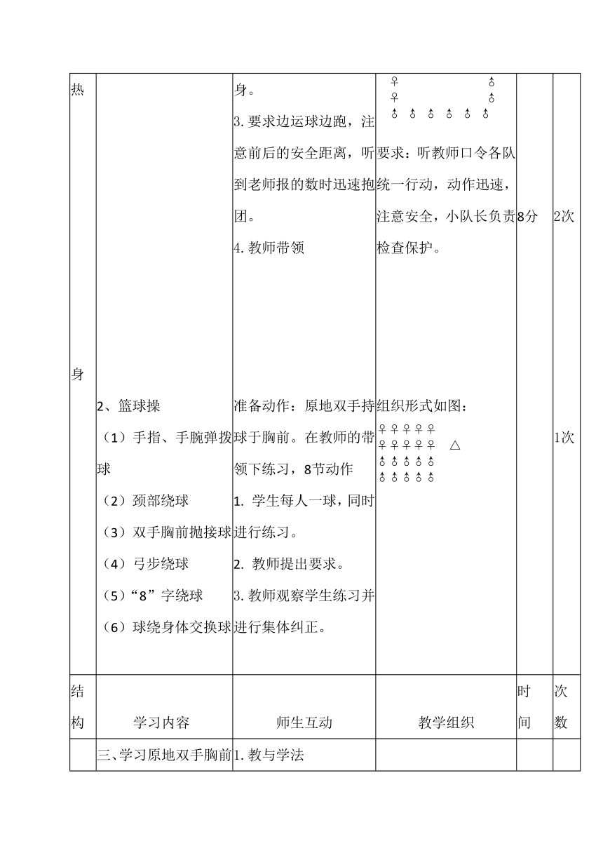 体育五年级下册 原地双手胸前传接球（教案）