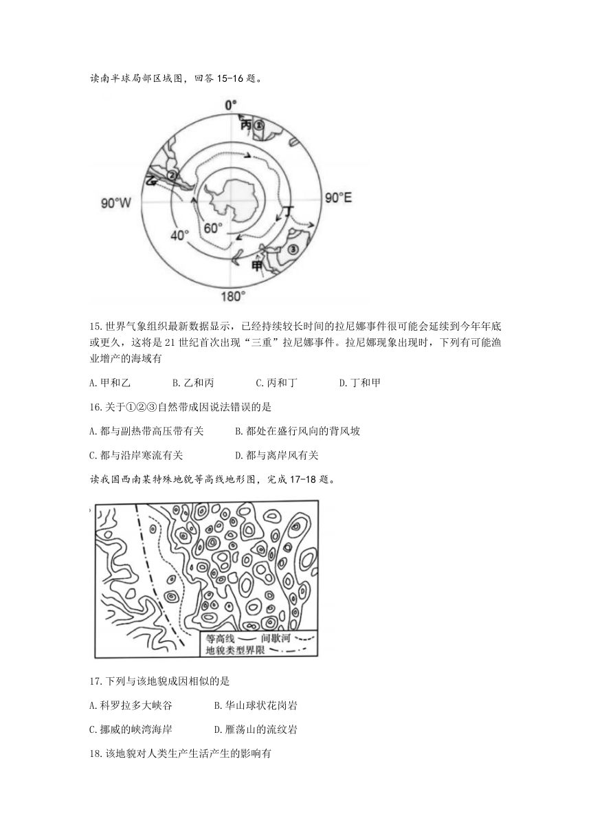 浙江省杭州周边四校2022-2023学年高二上学期期末联考地理试题（含答案）