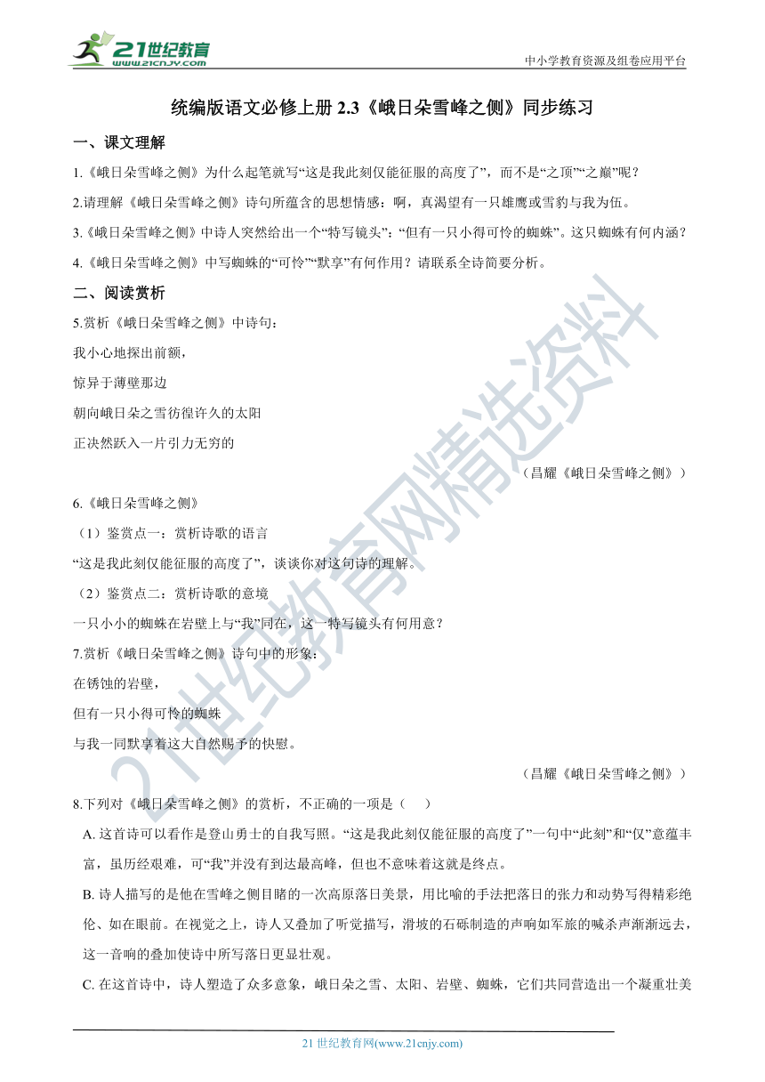 2.3《峨日朵雪峰之侧》同步练习（含答案解析）