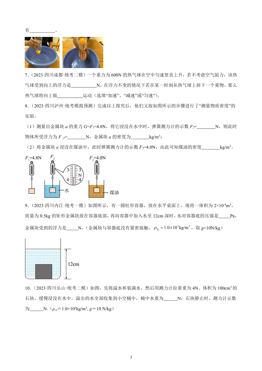 2023年四川省九年级物理中考模拟题分项选编：浮力（含解析）